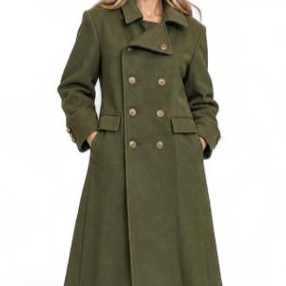 Women's Mid Length Army Green Button Front Trench Coat with Pockets